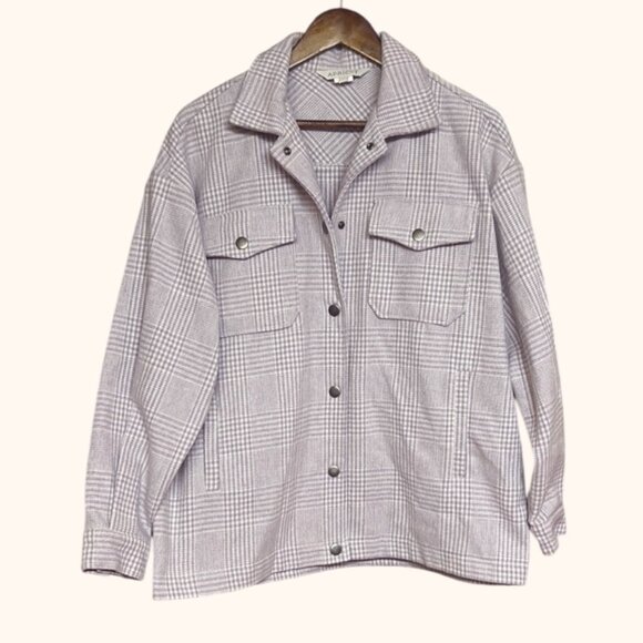 Trendy Lavender Plaid Shacket Soft Feminine Wool Blend Country Cabin Vibe - Picture 1 of 9
